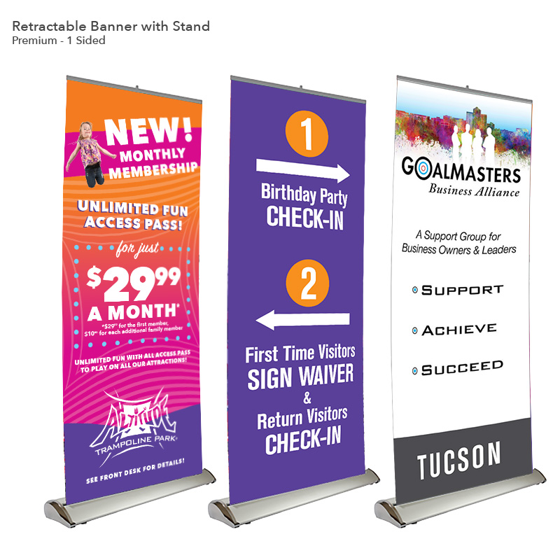 Retractable banners for indoor and outdoor use