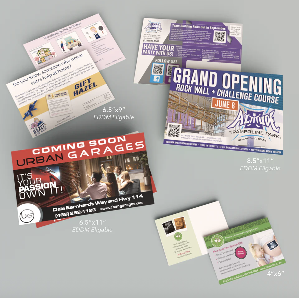 A variety of sizes of postcards available to purchase at cdesignsprint.com